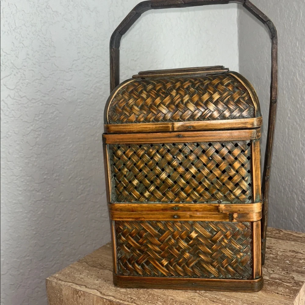 Vintage Chinese Wedding Woven Basket with Handle 2 tiers